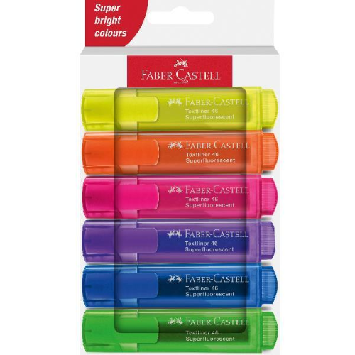 FABER CASTELL TEXTLINER 46 SUPERFLUO EVIDENZIATORE PUNTA A SCALPELLO 1/5 mm COLORI ASSORTITI CONF 6 Pz.
